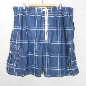 Kanu Surf Men's Swim Trunks Navy Plaid Cargo Pockets UPF 50+ Size 4X